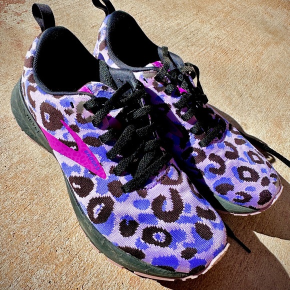 Brooks Women's Purple Leopard Print Revel Athletic Shoes - Picture 2 of 9